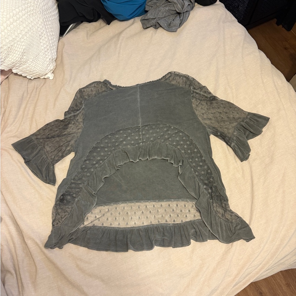 Acid Wash Sheer Ruffle Blouse - Picture 3 of 5